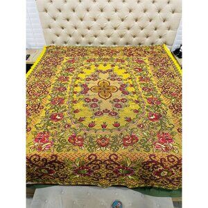 Vintage rare Italian Wedding Blanket Bedspread Tapestry Rug Colorful Flower prin